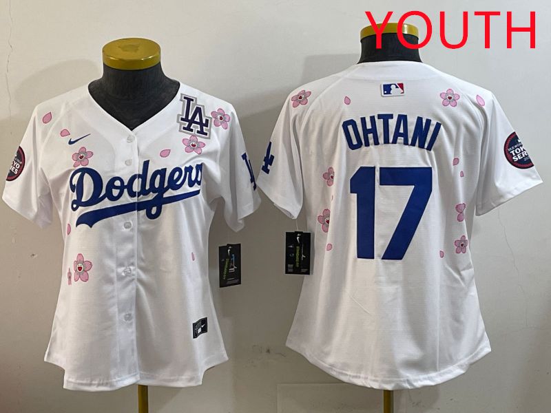 Youth Los Angeles Dodgers 17 Ohtani White Sakura Edition 2025 Nike MLB Jersey style 3